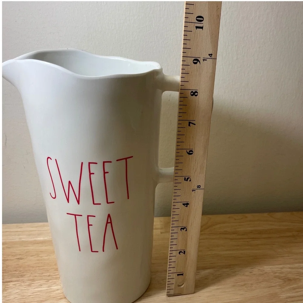Rae Dunn Sweet Tea Melamine Pitcher White Red Lettering Farmhouse 9 Inch
